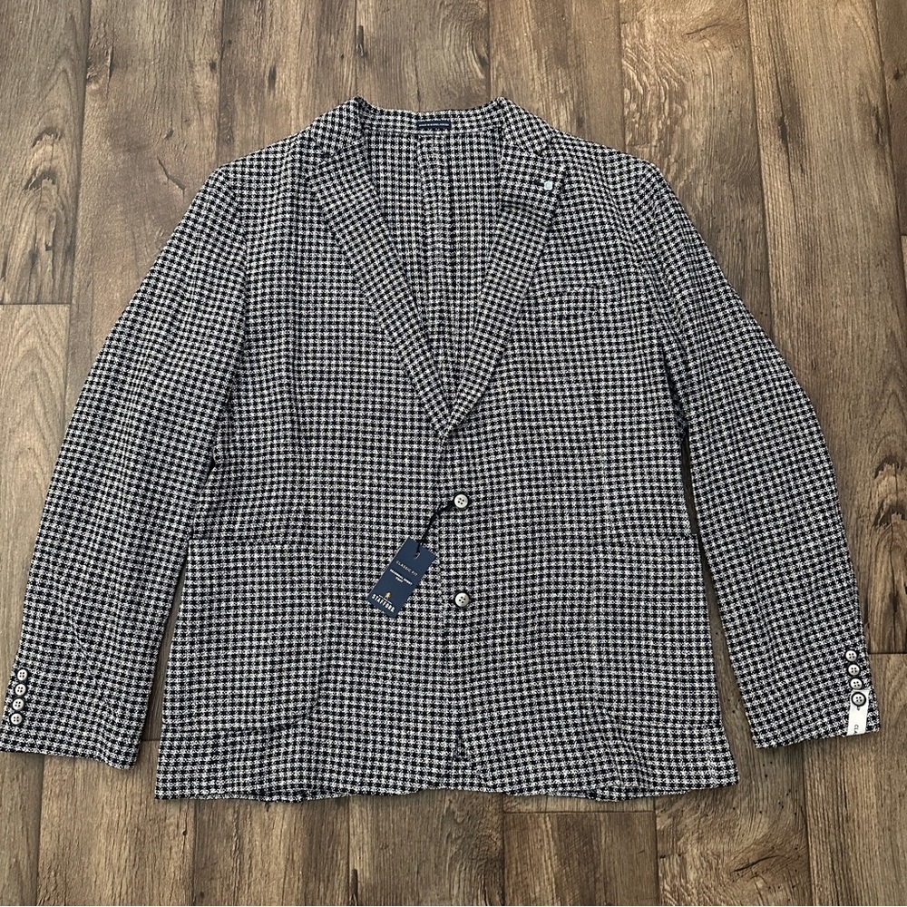 Stafford Classic Fit Sport Coat Blazer Jacket Sz 50R White Black With Navy Knit